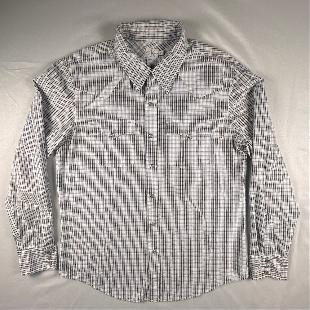 Calvin Klein Jeans Mens L Western Pearl Snap Shirt Plaid